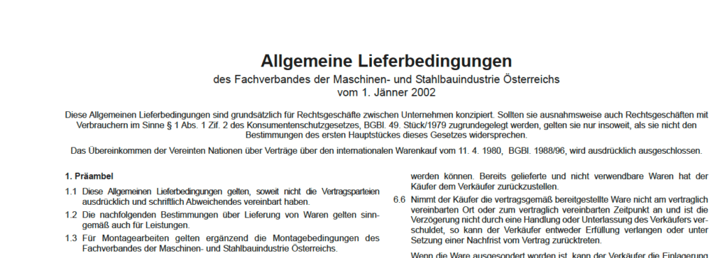 Allgemeine Lieferbedingungen Maschinenbau