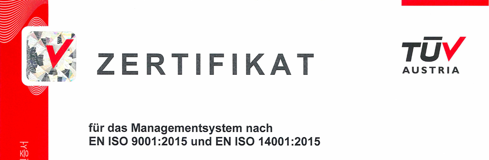 ISO 9001:2015 und ISO 14001:2015 Zertifikat